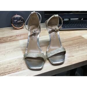Wild Pair Bethie 2 Dress Sandals Womens 7 Gold Glitter Ankle Strap Stiletto Heel